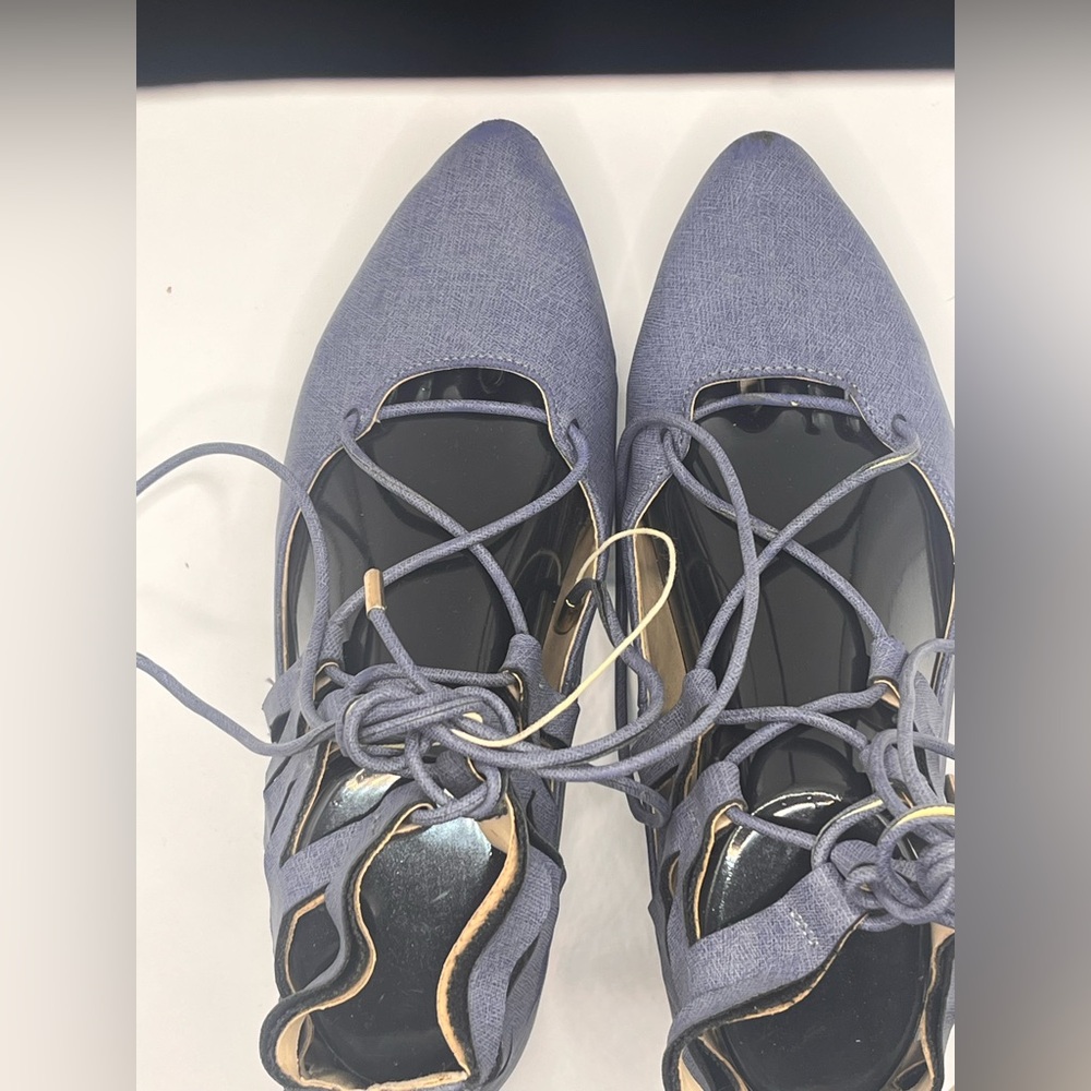 Rouge Blue Ballet Flats with Criss-Cross Lacing